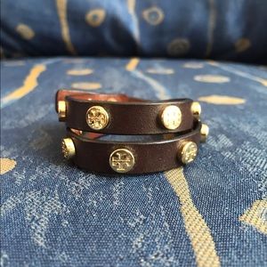 Tory Burch Brown Leather Wrap Bracelet