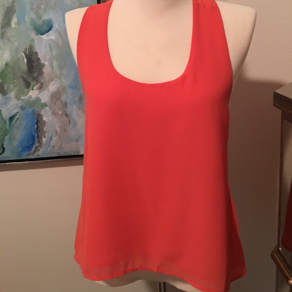 Coral summer blouse. Open back.