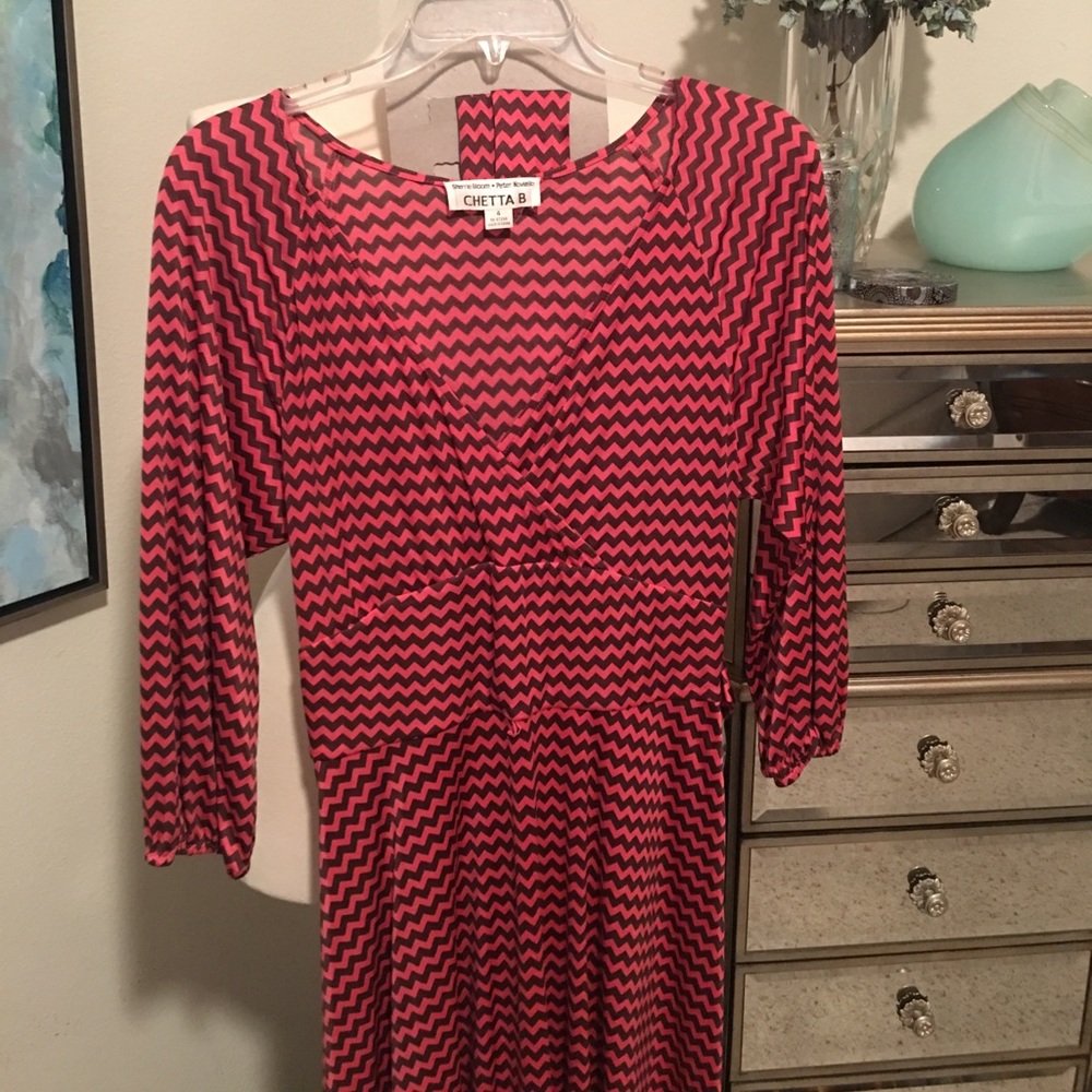 Beautiful coral and brown patterned dress.