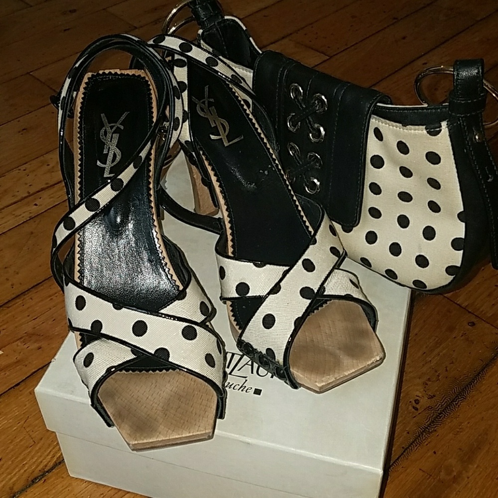 Classic Preowned poka dot YSL wood shoes
