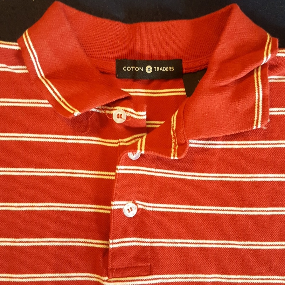 Cotton Traders Red striped 3 button polo shirt