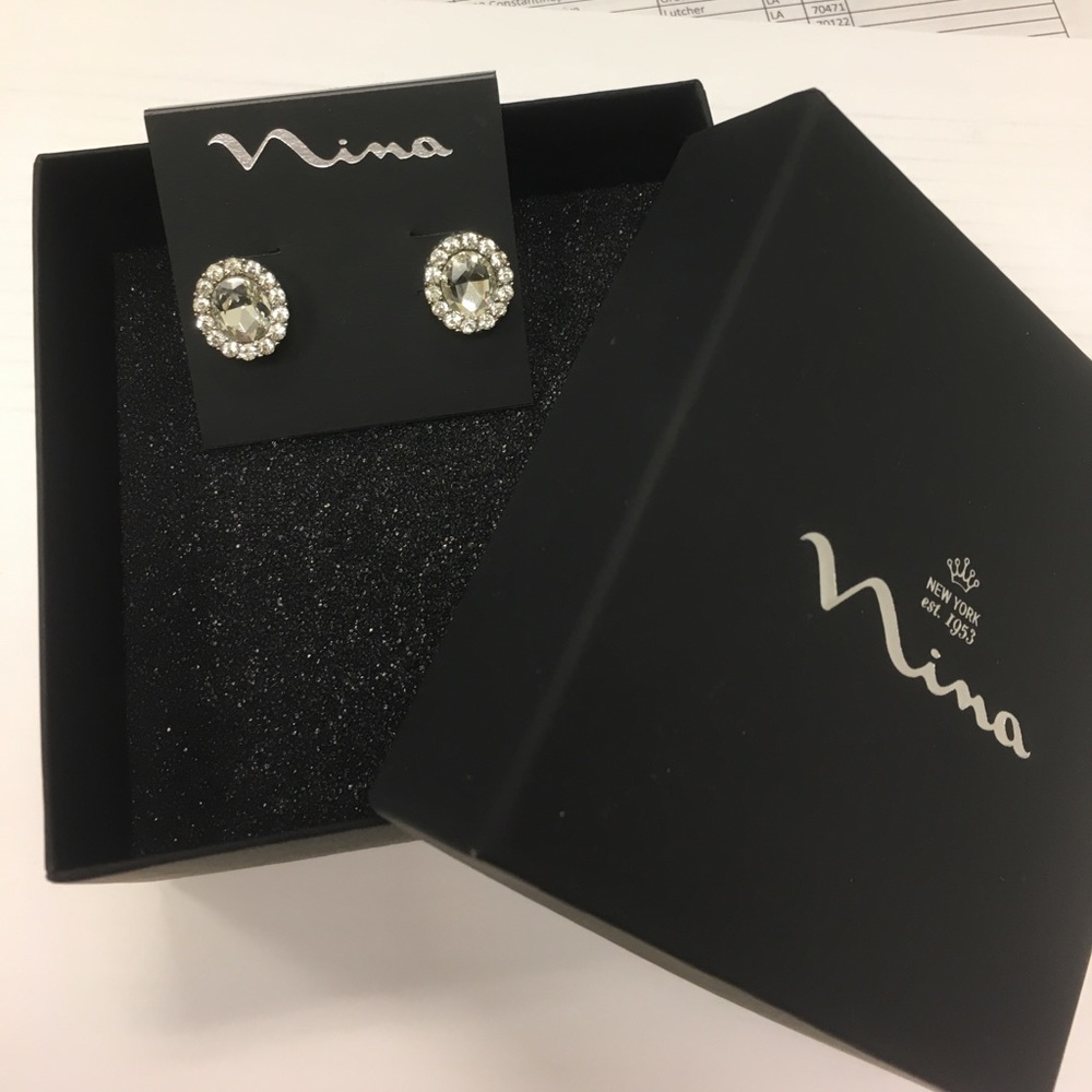 New Never Worn Nina Oval Halo Stud Earrings