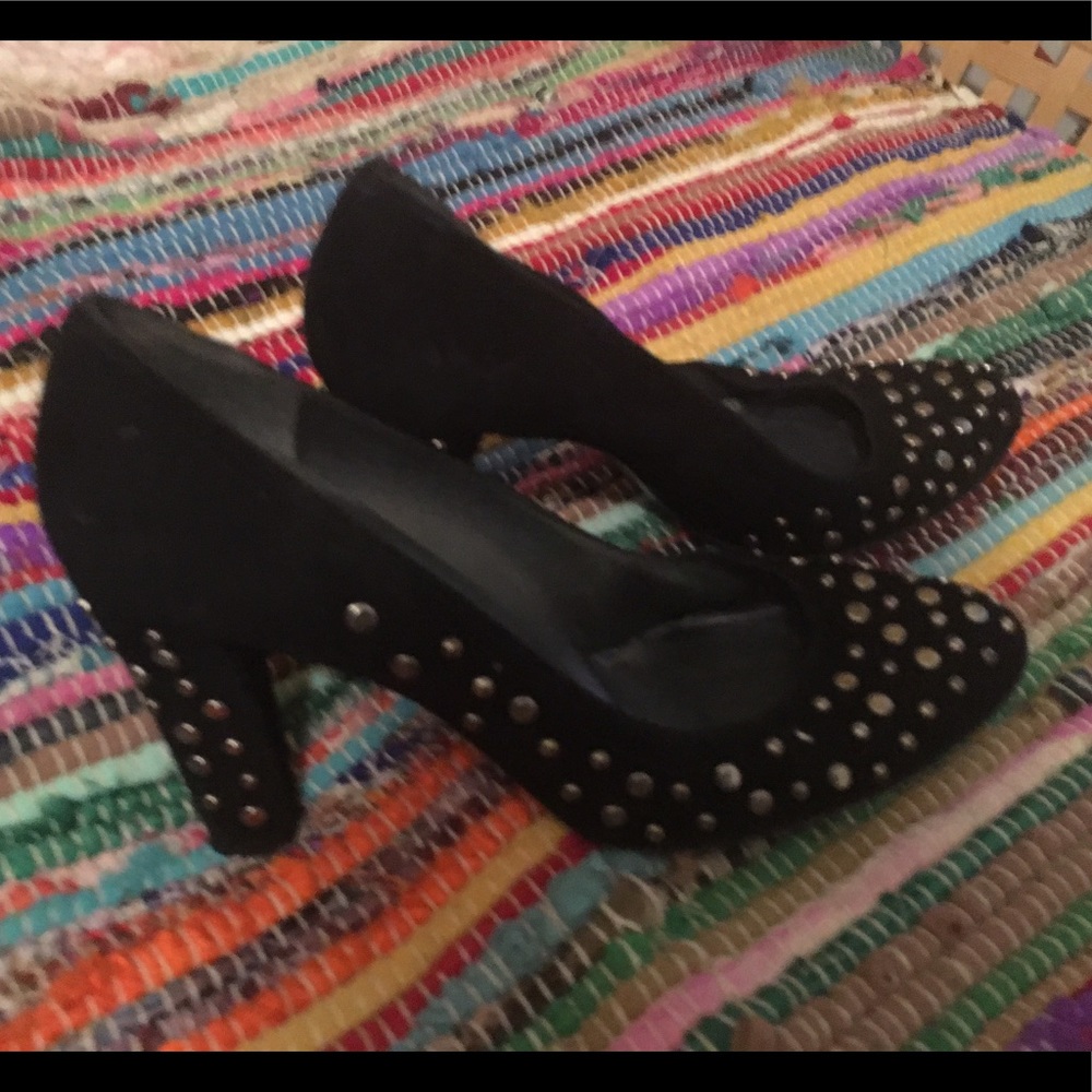 Stuart Weitzman Studded Black Suede Heel 10