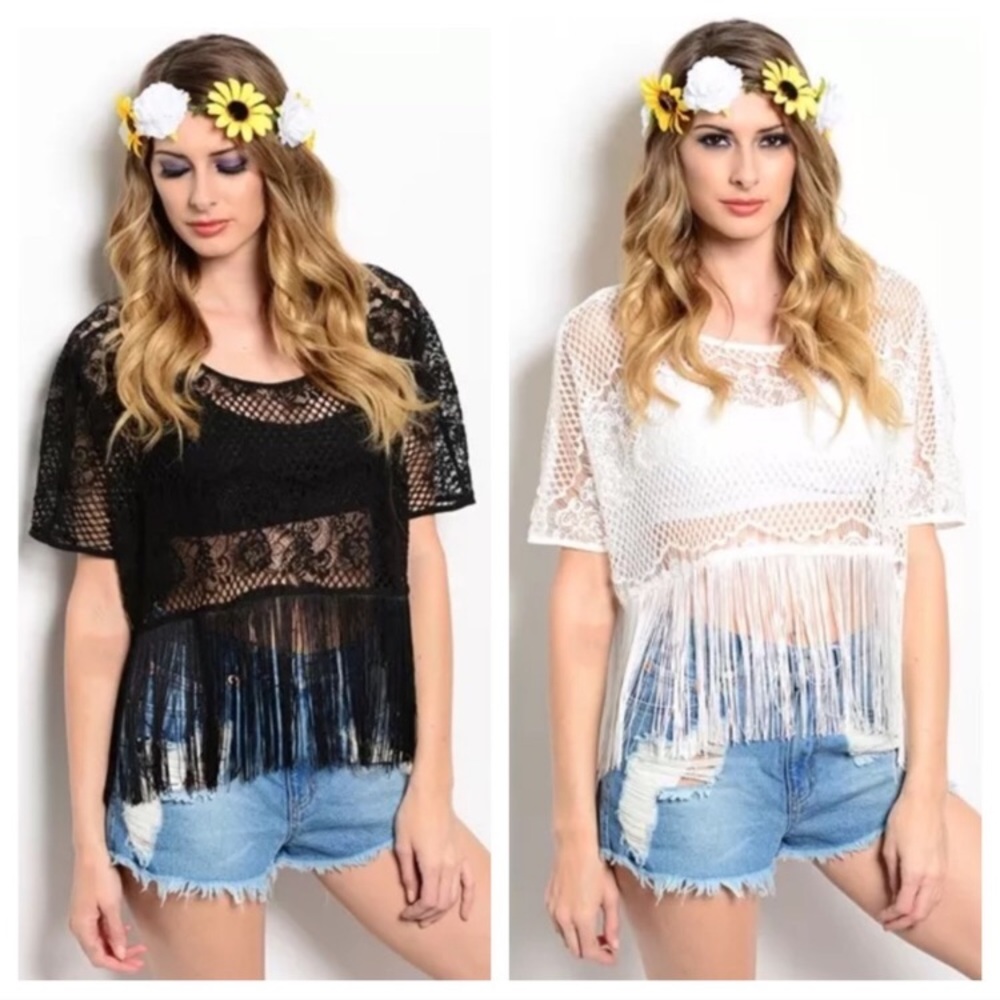 Black Lace Fringe Top