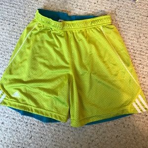 Lime green and blue M adidas soccer shorts