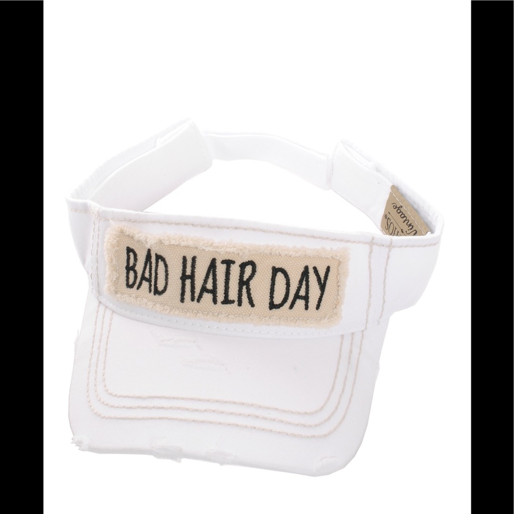 Distressed Bad Hair Day Sun Visor Hat White