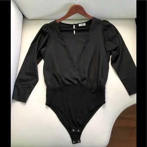 Black Deep V Bodysuit