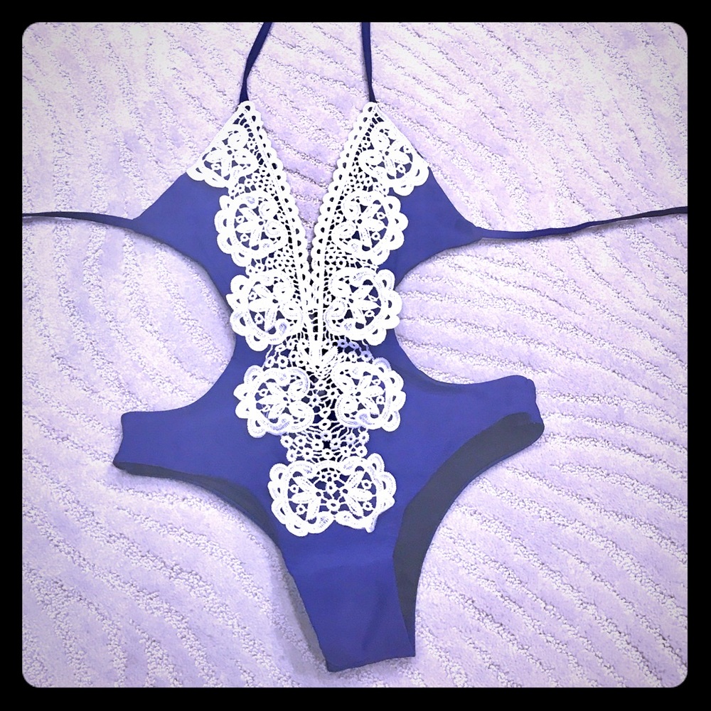 One piece Blue with Lace