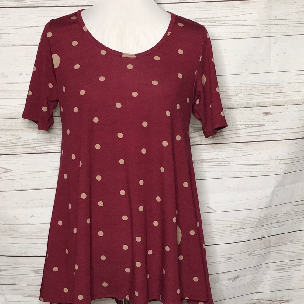 Lularoe Perfect-T S Magenta/Khaki Dots Design