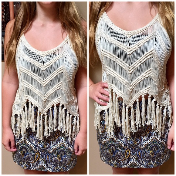 Crotchet Summer Sexy Fringe Tassel Sexy Crop Tank - Picture 2 of 8