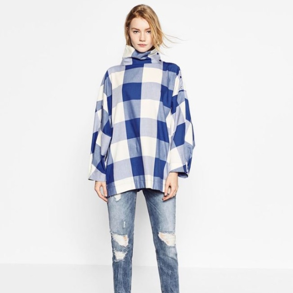 ISO Zara oversized checked gingham capelet top