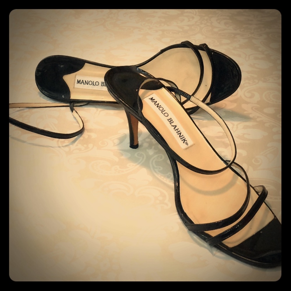 Manolo Blahnik Black Strappy Heel Sandals