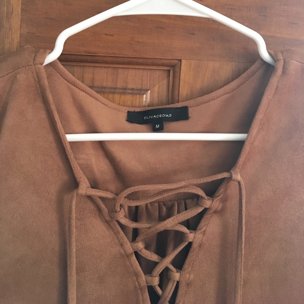 Suede Dress with lace up tie.