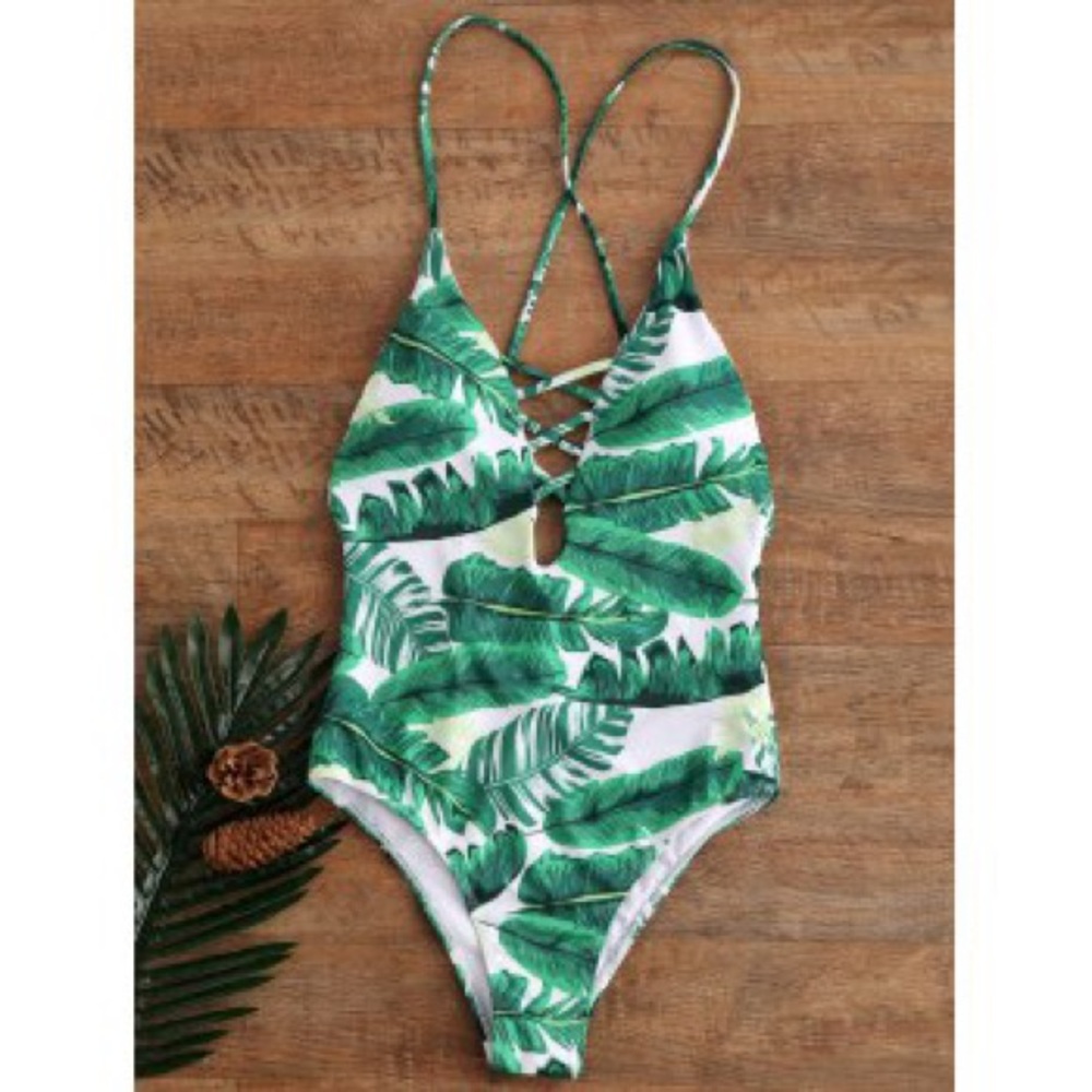 🌴Palm Leaf Criss-Cross One Piece Swimsuit