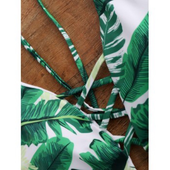 🌴Palm Leaf Criss-Cross One Piece Swimsuit - Picture 3 of 8
