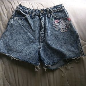 High waisted embroidered denim shorts