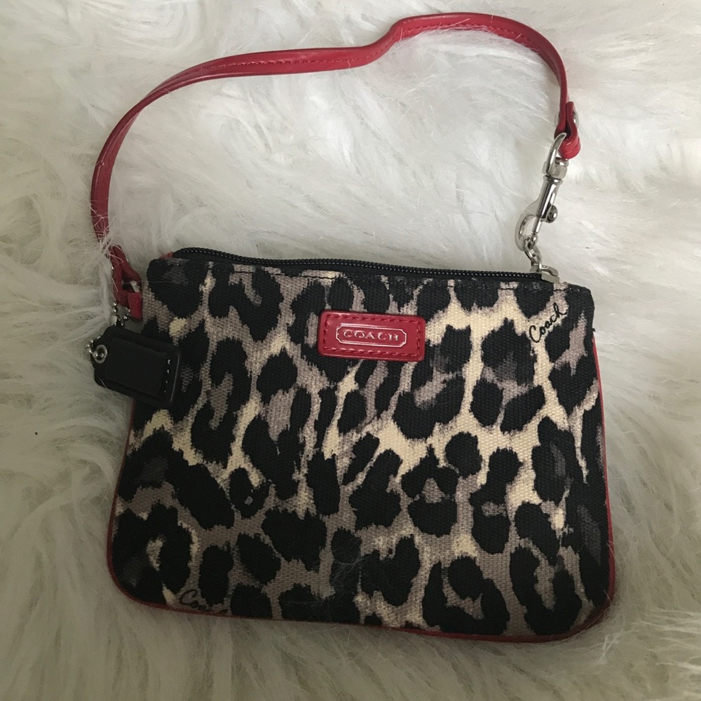 red;black cheetah print coach wristlet