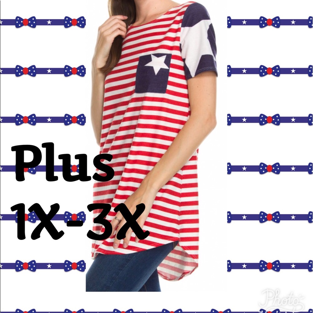 Stripe Print Star Sleeves Detail Top PLUS