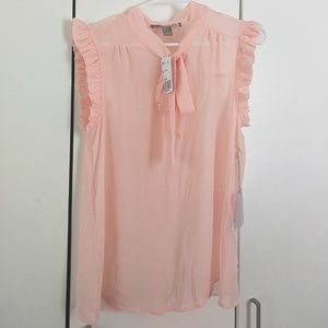F21 Contemporary sleeveless frilly pink top w/ bow