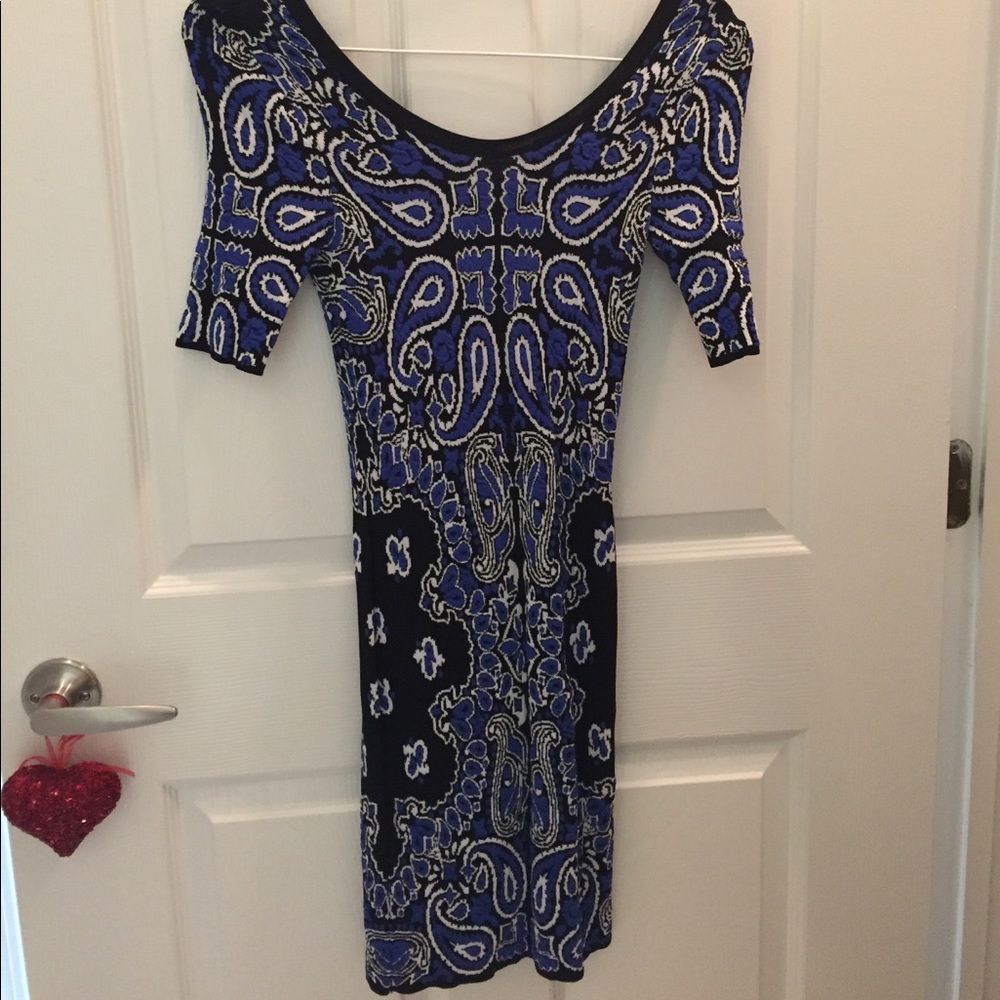 Torn by Ronny Kobo Blue Black White Paisley dress
