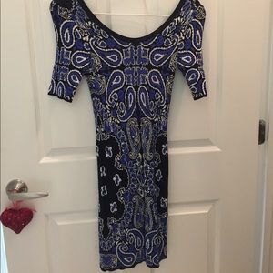 Torn by Ronny Kobo Blue Black White Paisley dress