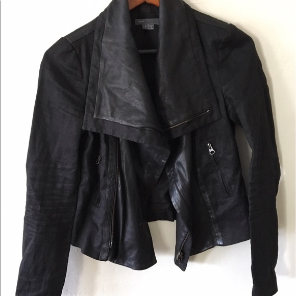 Vince Shawl Collar Leather Jacket Black Sz S 4 6 - Picture 4 of 6
