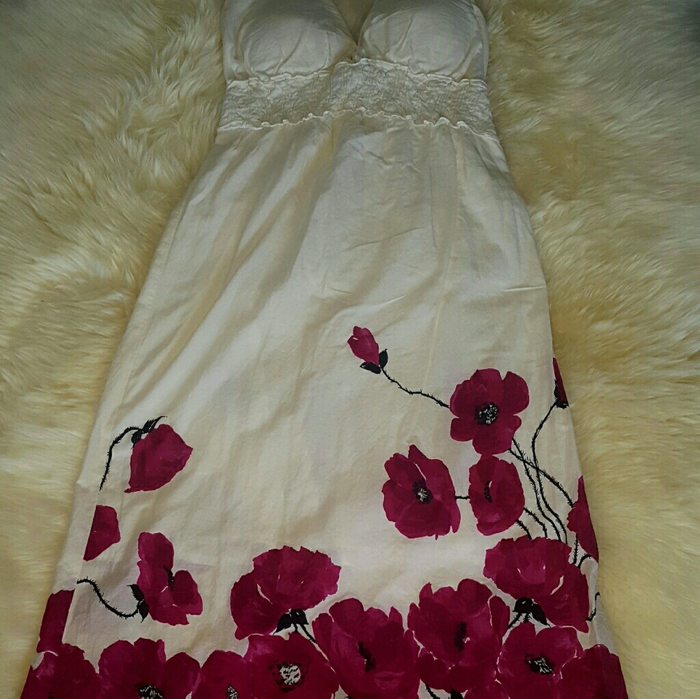 Long Floral Summer dress (Off white/fuschi)