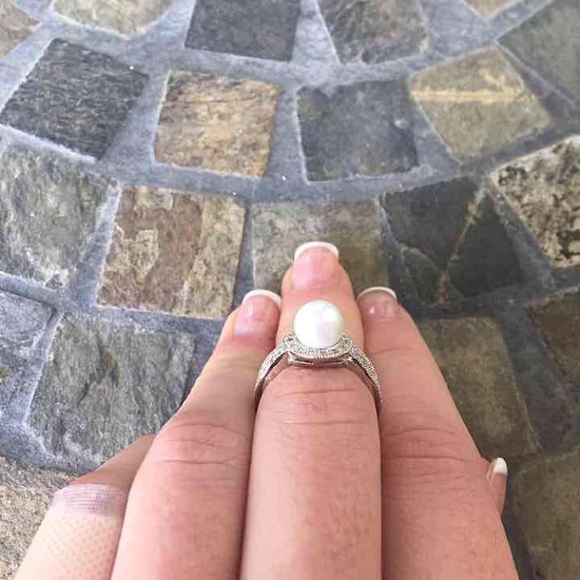 Pearl Halo Split Silver Engagement Ring - Picture 5 of 6