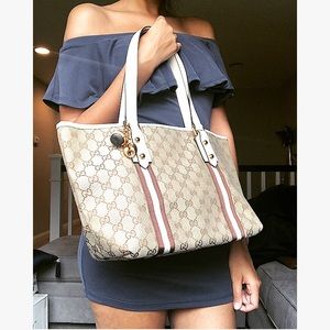 Light brown and chocolate color stripes Gucci bag