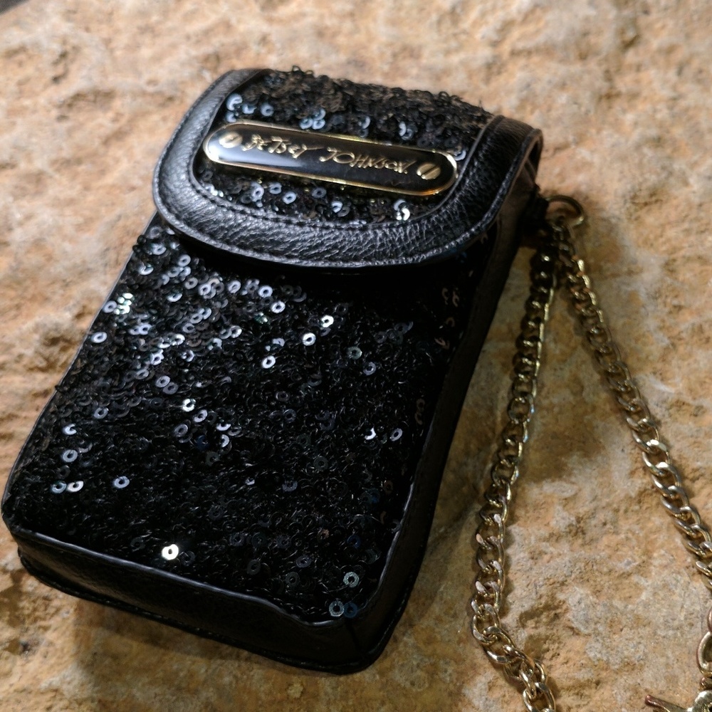 Betsey Johnson Black Sequin Wristlet Wallet
