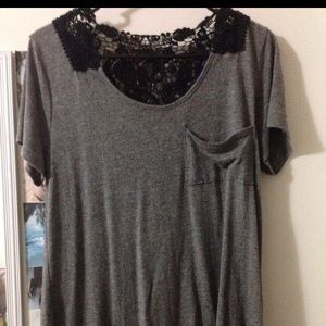 Grey top with black lace on the back