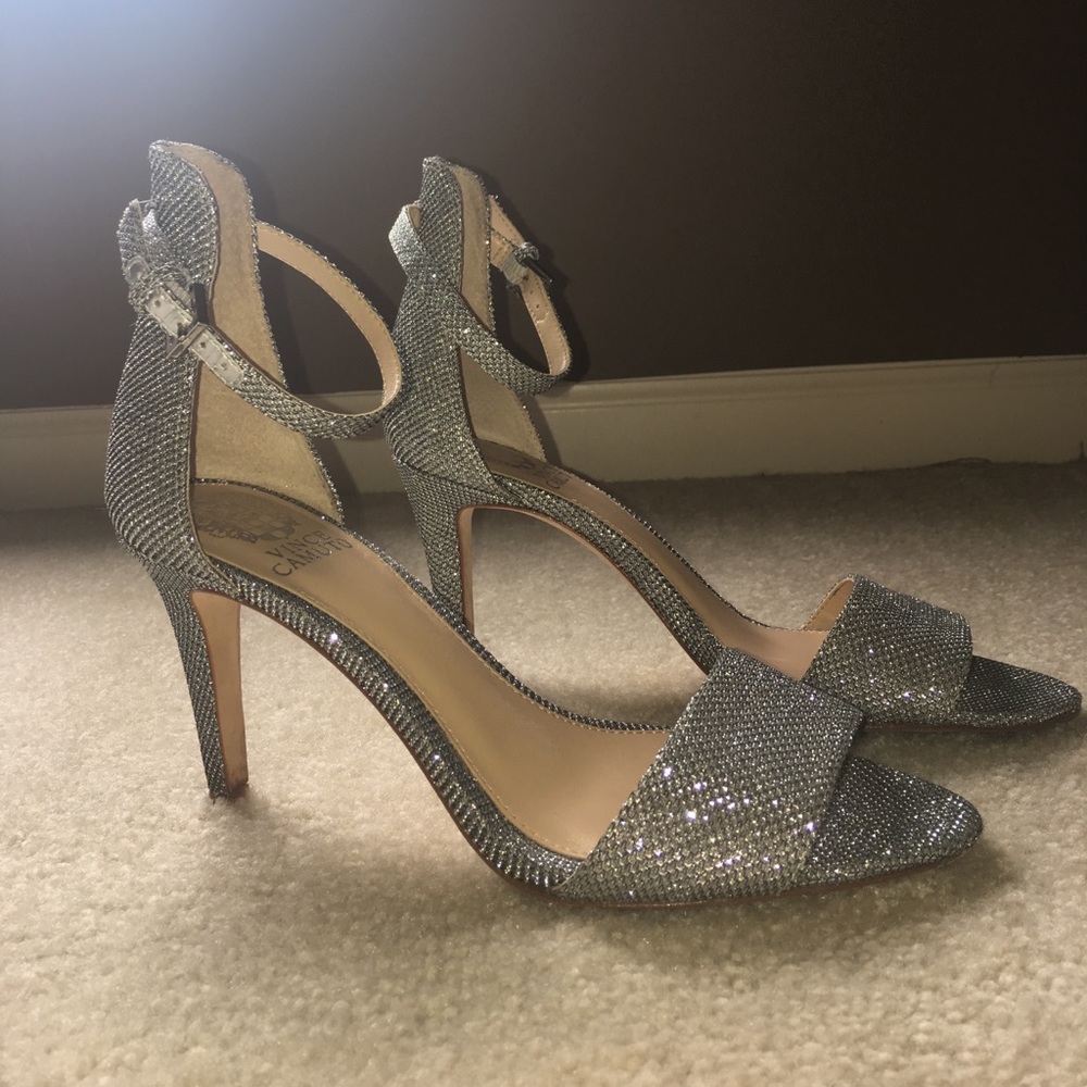 Silver strap Vince Camuto heels
