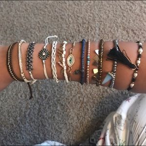 Yarn , beaded , silver , gold bracelets