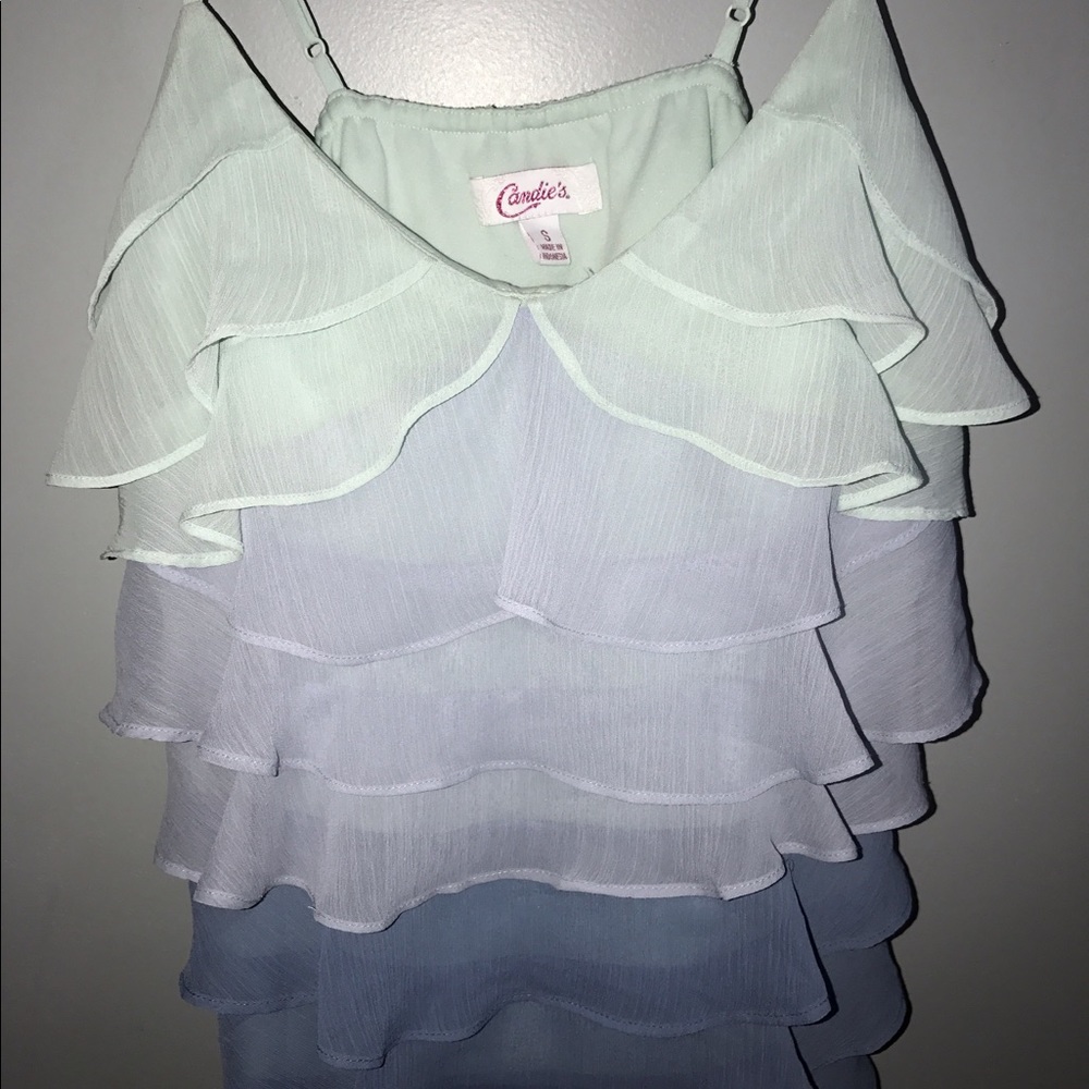 Small Candies ruffle strap top.3 shades of blue