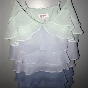 Small Candies ruffle strap top.3 shades of blue