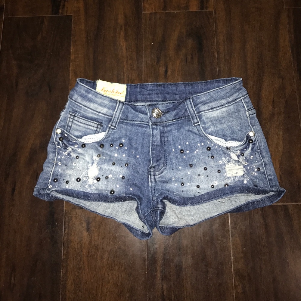 Chrome Pearl and Rhinestone Shorts
