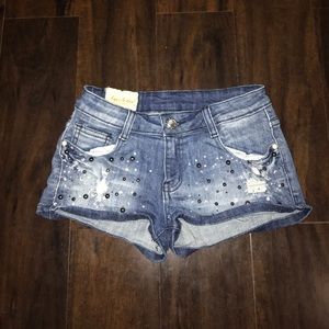 Chrome Pearl and Rhinestone Shorts
