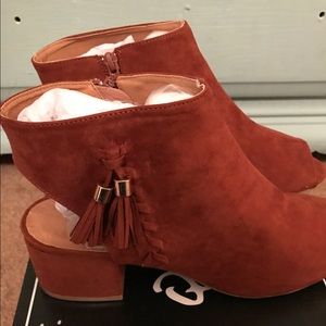 Brown open toe booties size 9