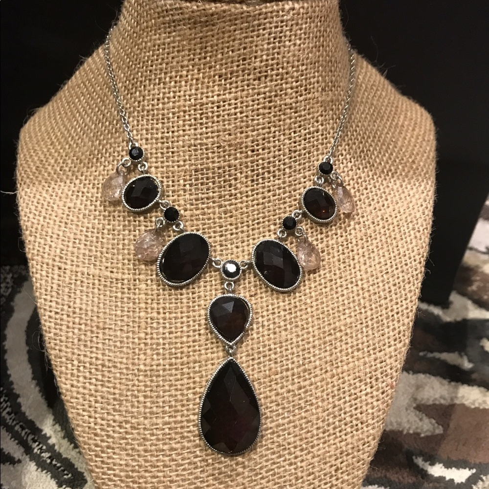 Adjustable teardrop necklace dark brown stones