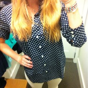 J. Crew navy and white polkadot button-down