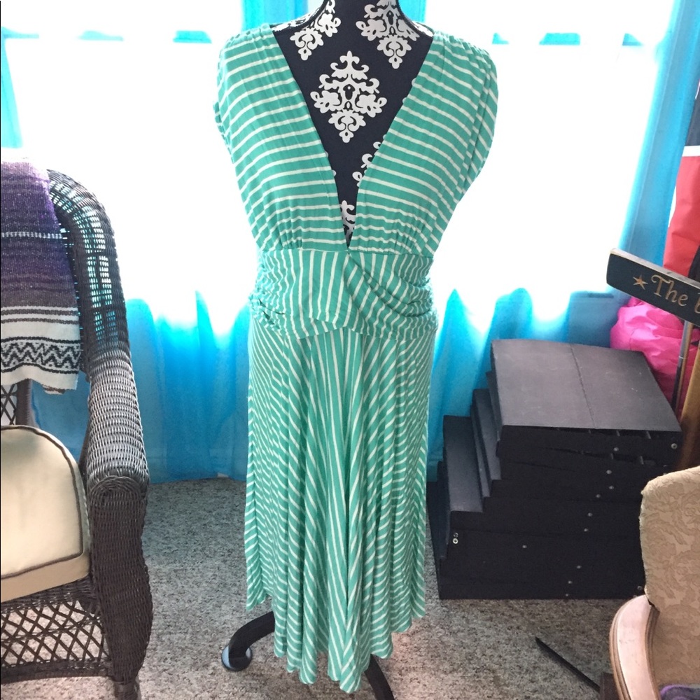 Teal and white striped dress