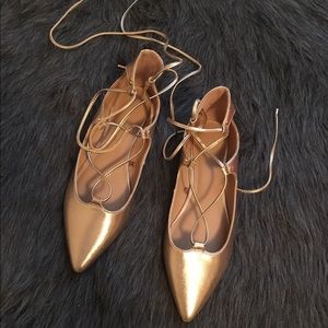 Gold lace up flats size 9