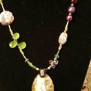 Fabulous Abalone and real amethyst and jade neckla