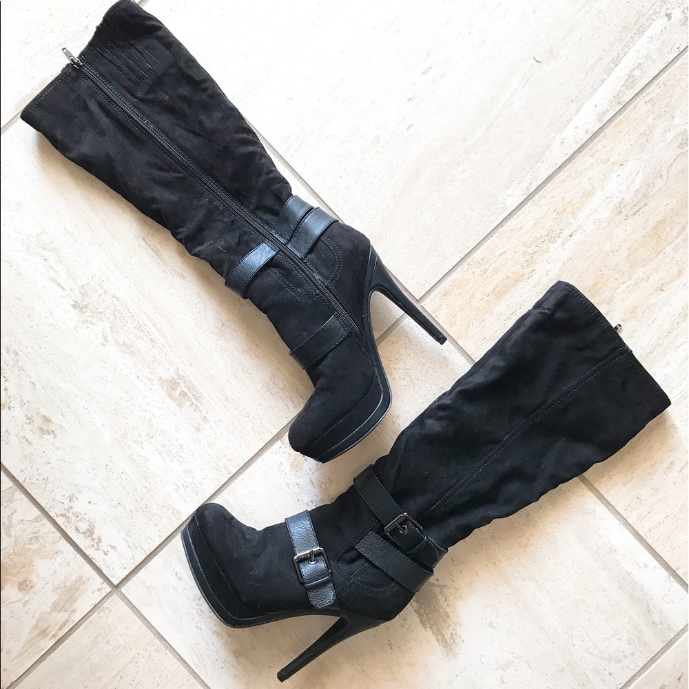 G by Guess | Ezra Faux Suede Black Heeled Boots
