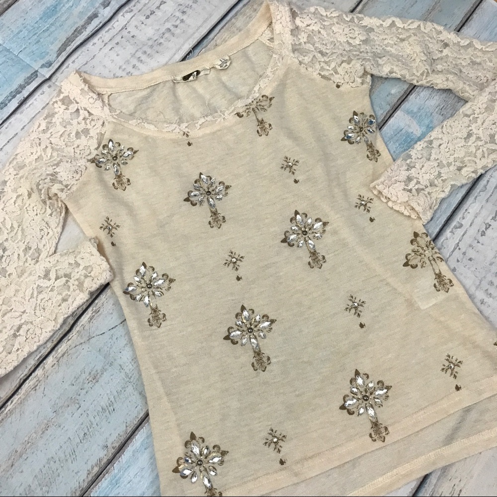 Miss Me Embellished Rhinestone Long Sleeve Top