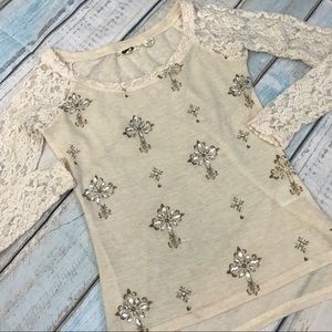 Miss Me Embellished Rhinestone Long Sleeve Top