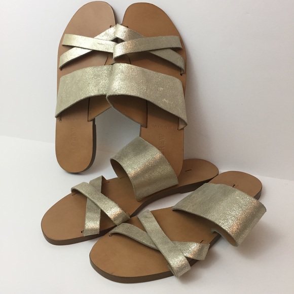 J.Crew Bali Dusted Gold Leather Sandals 8,10 - Picture 2 of 3