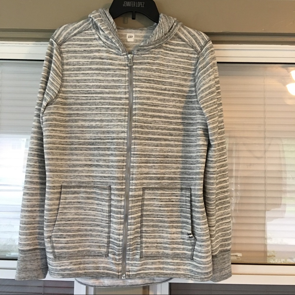 GAP zip up hoodie sweatshirt grey and white, Large