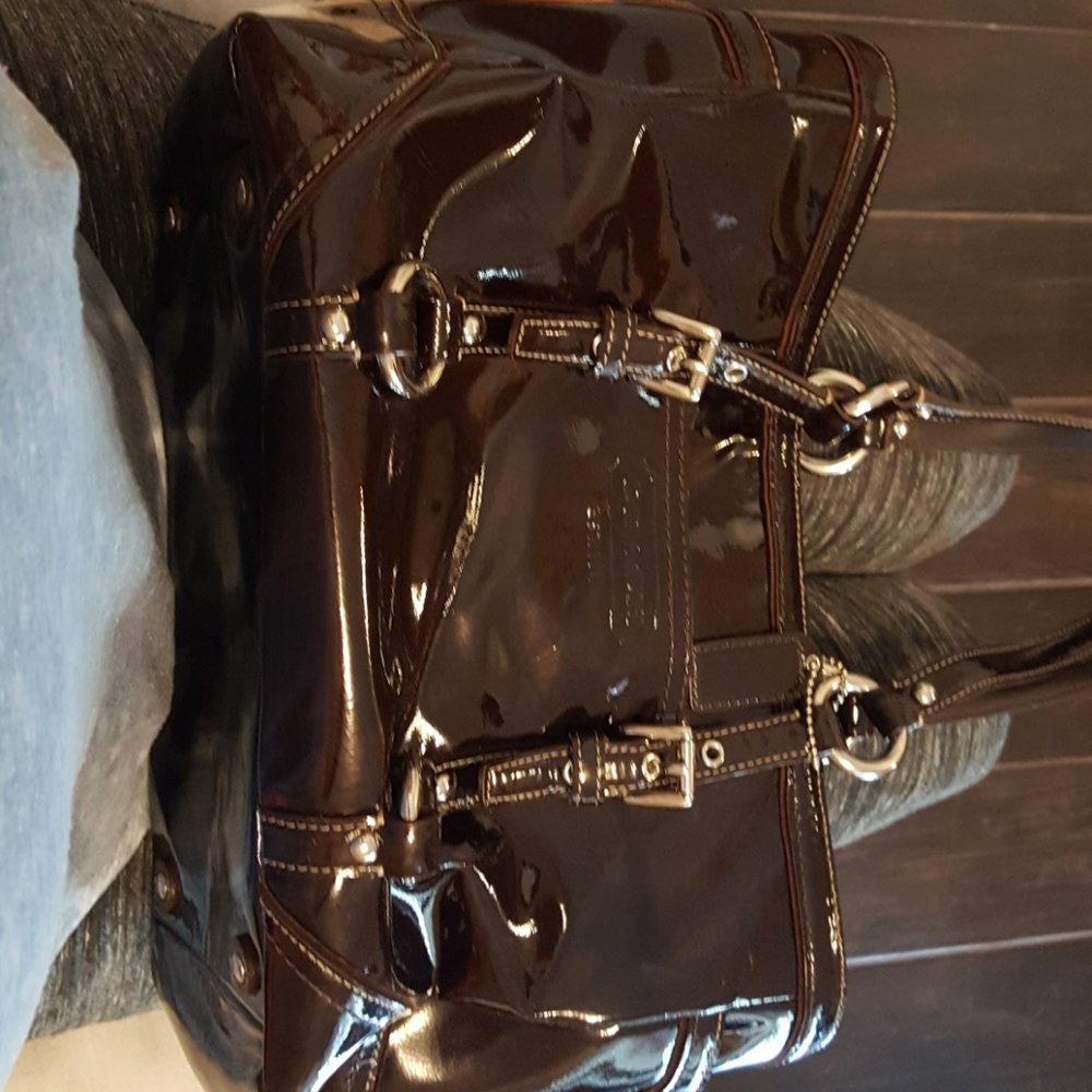 Brown patent leather Coach purse