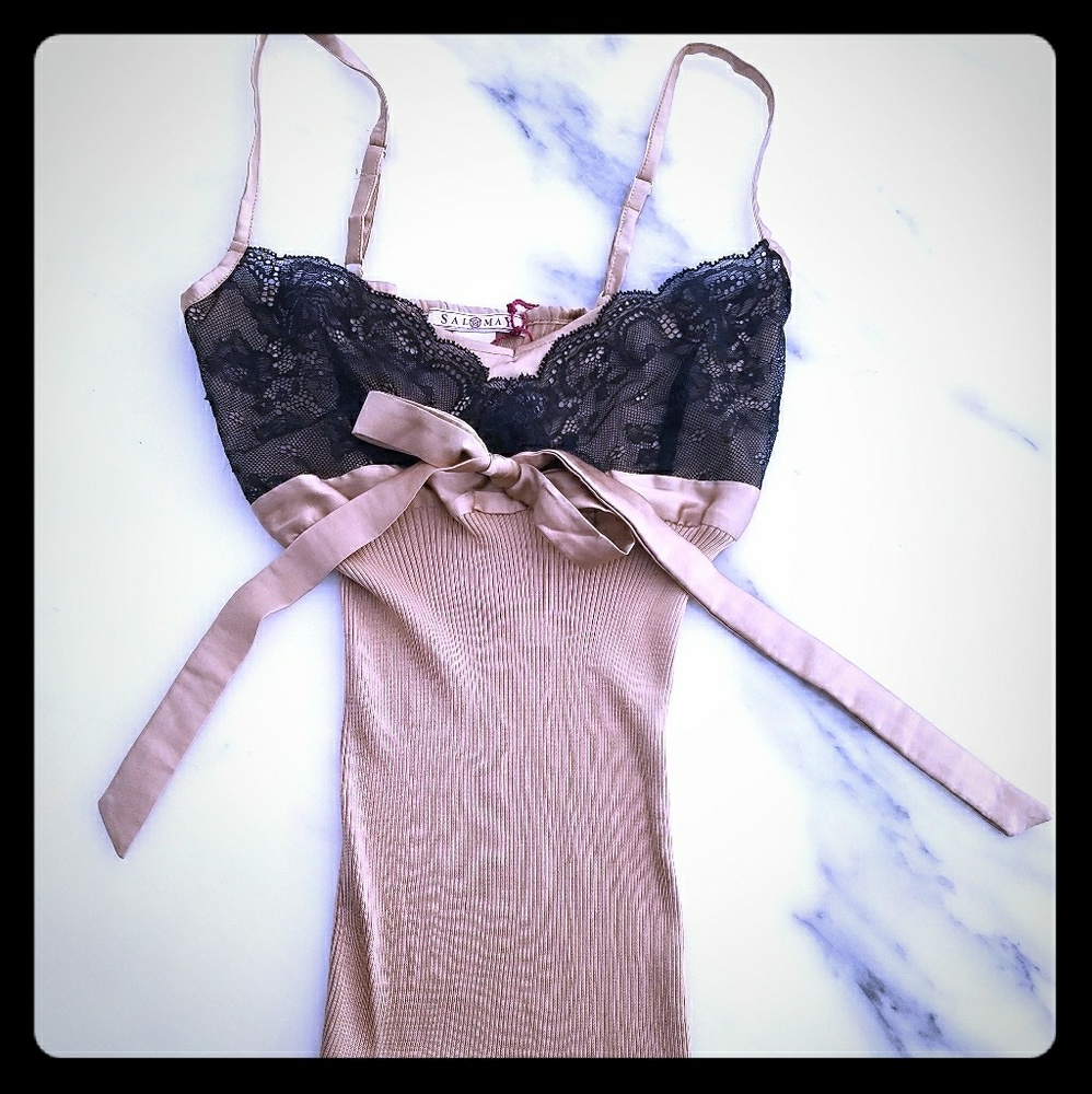 Tan and black laced camisole